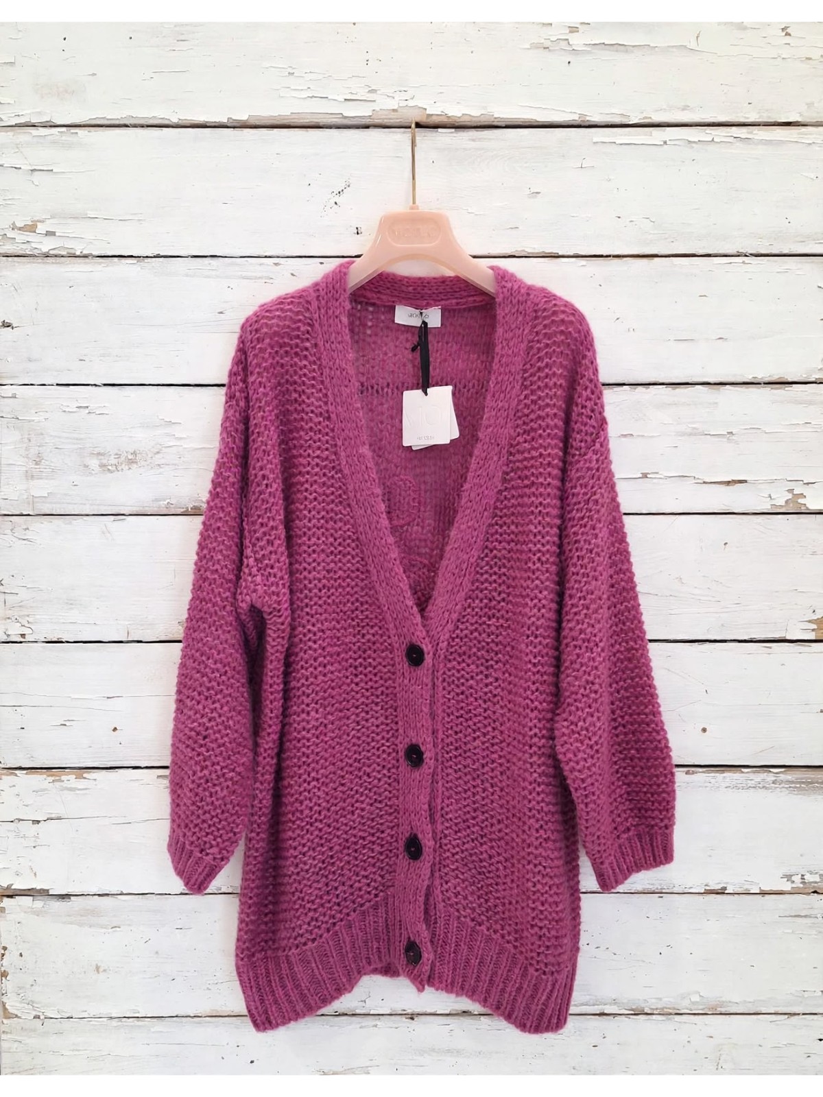 Cardigan Over in Maglia Grossa con Monogramma – Fuxia - immagine 3