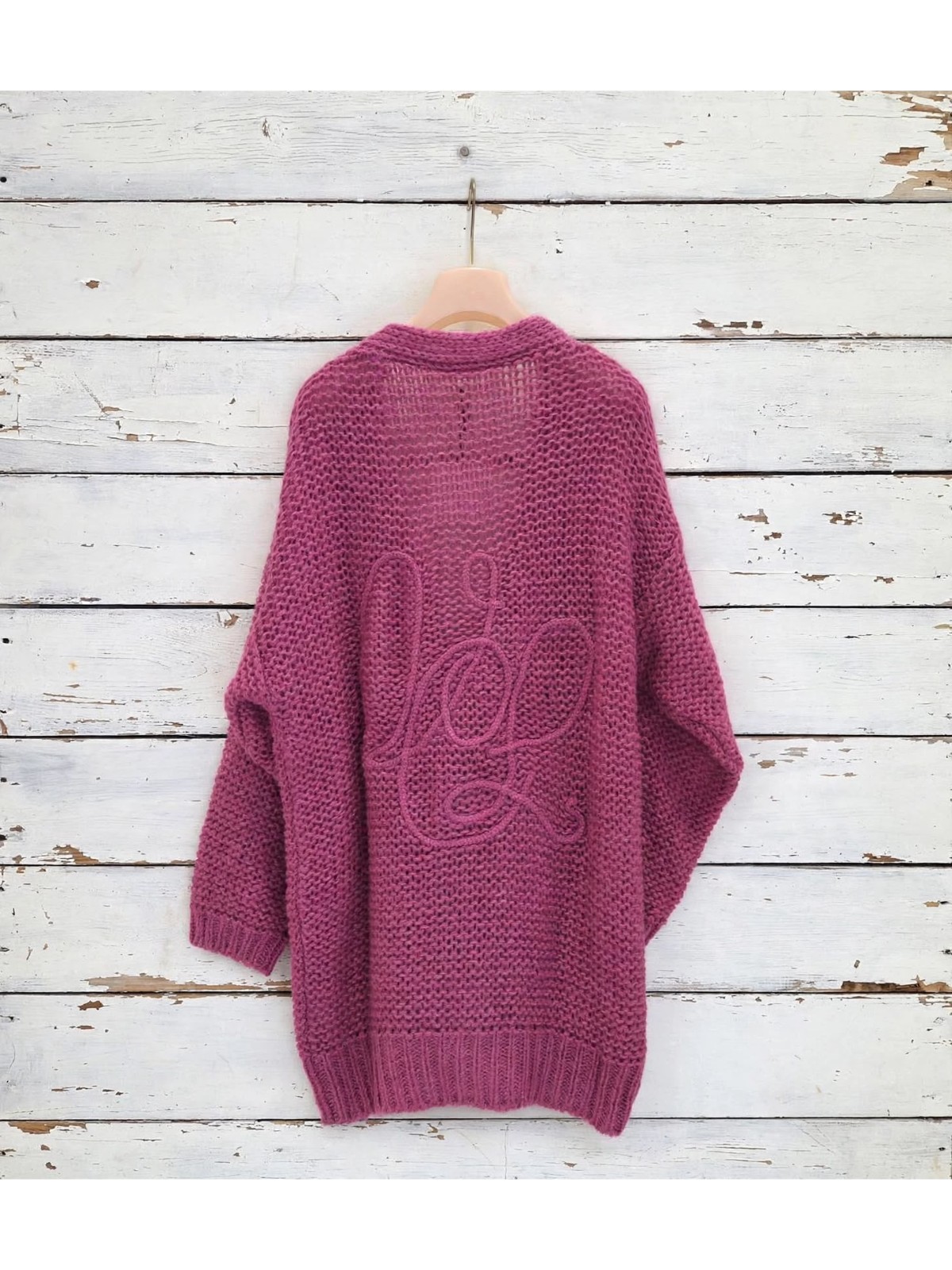 Cardigan Over in Maglia Grossa con Monogramma – Fuxia - immagine 4