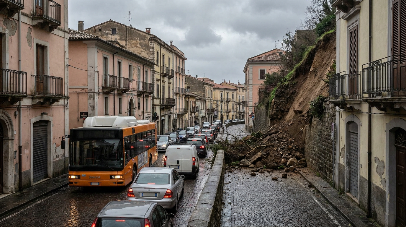 Venerdì nero dei trasporti a Castellammare: bus in fiamme, ritardi e frana sulla Statale